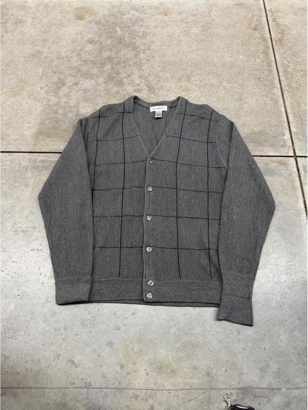 vintage cypress links grey and black striped cardigan knit sweater size medium